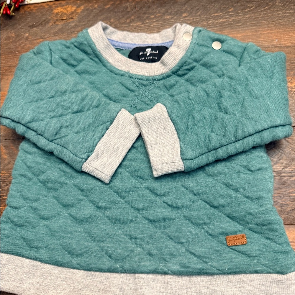 Adorable 7 for all Mankind Jeans Toddler puffer like sweatshirt green 6-9 months